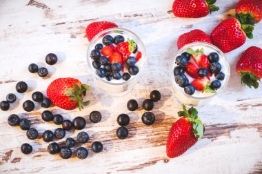 Çilek, yaban mersini ve yoğurt bir wo Tarih içinde Mısır gevreği
