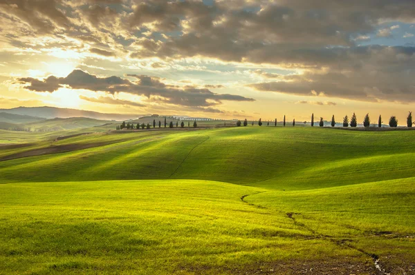 Wonderful sunset over the valley in Tuscany, Italy — Zdjęcie stockowe