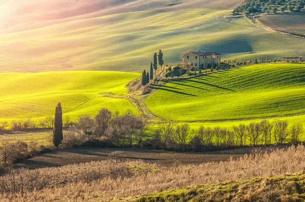 Groene lente landschap van Toscane, Italië. — Stockfoto