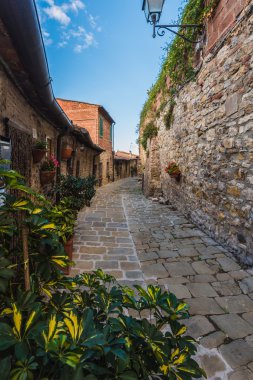 Sokak ve köşeleri Lucignano (Arezzo) Ortaçağ Tuscan şehrin ben