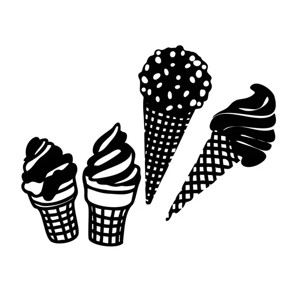 A collection of hand-drawn vector illustrations of ice cream isolated on a white background. Doodle style. Ice cream icons — Stock Vector