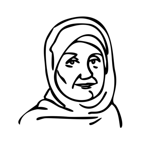 Abstrakt Porträtt Muslimsk Äldre Kvinna Minimalistisk Stil Linjär Isolerad Illustration — Stock vektor