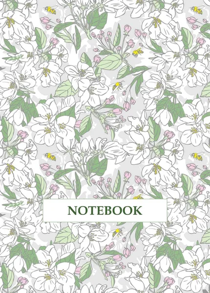 Botanical Notebook Design Cover Book Pattern Blooming Apple Tree Branches — Stock Photo, Image