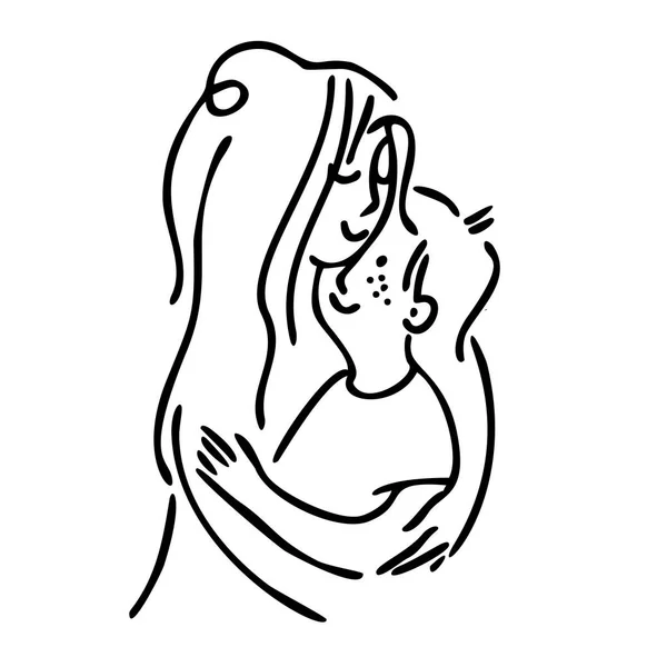 Lycklig Mor Kramar Sin Son Vektorillustration För Mors Dag Mamma — Stock vektor