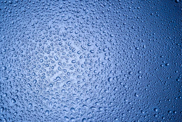 Gotas Água Vidro Fundo Azul4 — Fotografia de Stock