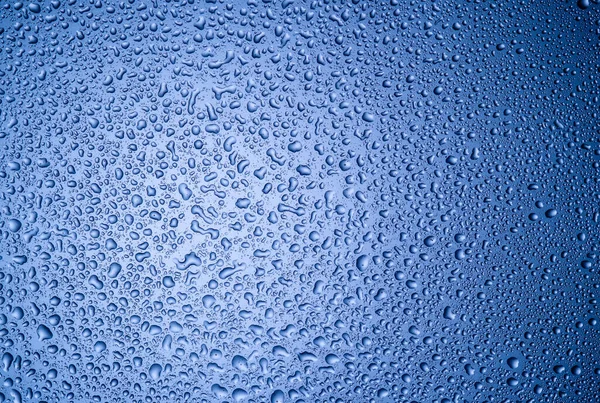 Gotas Agua Sobre Vidrio Sobre Fondo Azul4 — Foto de Stock