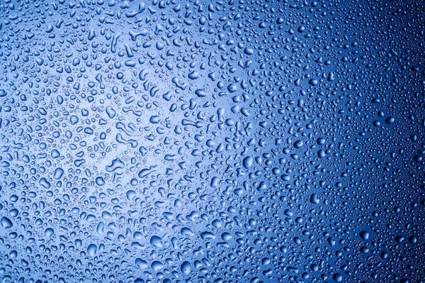 Gotas Água Vidro Fundo Azul2 — Fotografia de Stock