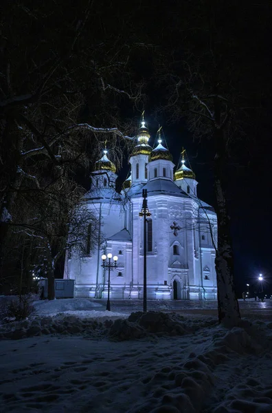 Church Beautiful Illumination Night Chernigov2 — стоковое фото