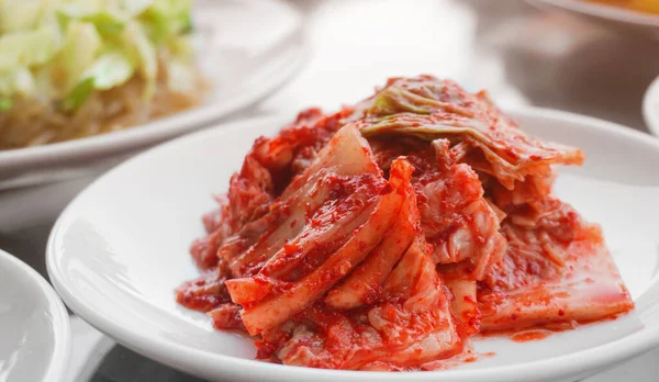 Close Repolho Kimchi Legumes Fermentados Prato Tradicional Coreano — Fotografia de Stock