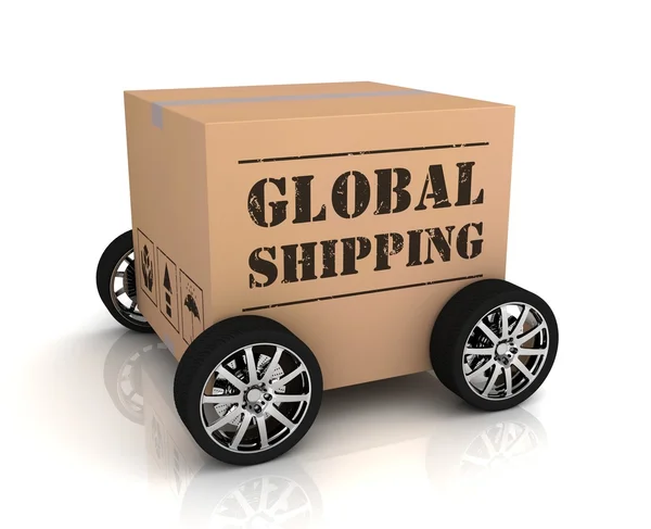 Wereldwijde scheepvaart kartonnen doos — Stockfoto