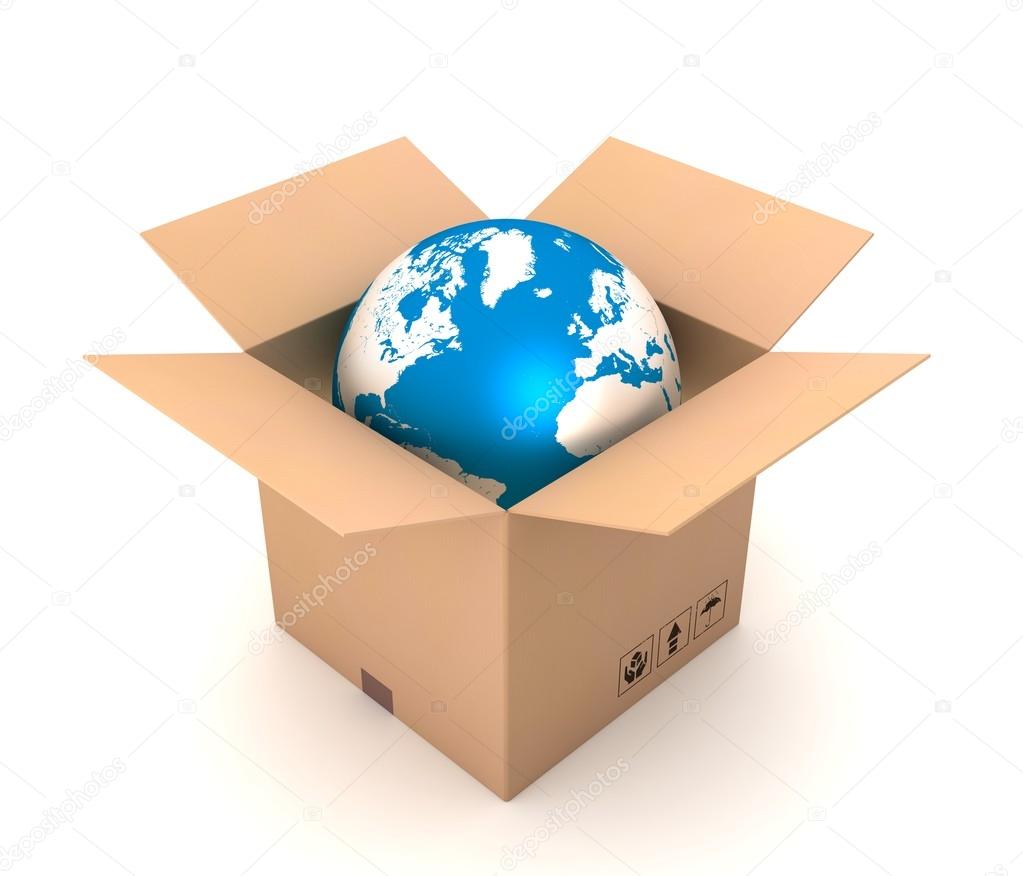 globe and cardboard box