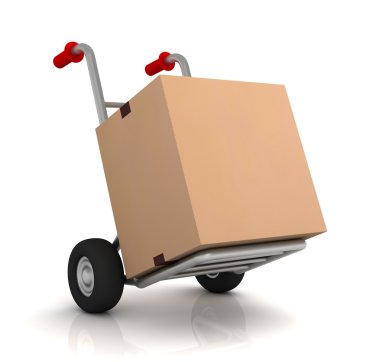 cardboard box and hand truck clipart