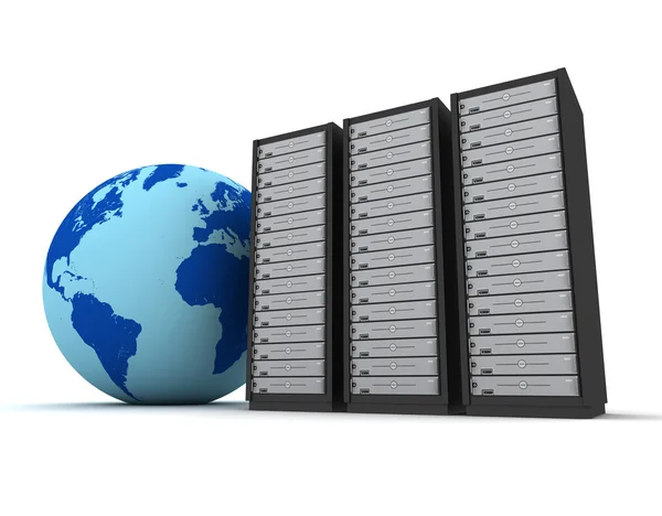 Globe and server racks concept illustration — Stock Photo, Image