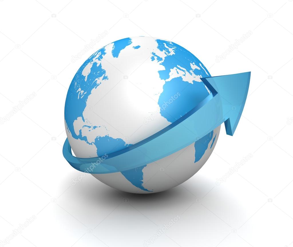 globe surrounding arrow concept 3d illustration