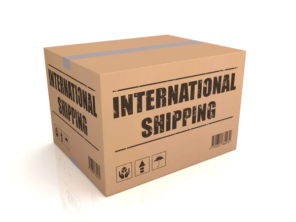 Entrega internacional caixa de papelão conceito ilustração 3d — Fotografia de Stock