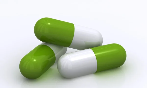 Pílulas verdes ilustração 3d — Fotografia de Stock