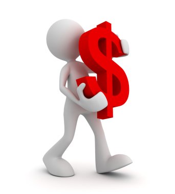 dolar işareti ve adam 3d illüstrasyon kavramı