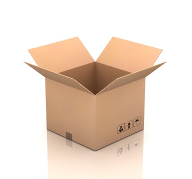 karton kutu kavramı 3d çizim açın