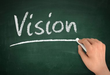 Vizyon kara tahta yazma kavramı 3d çizim