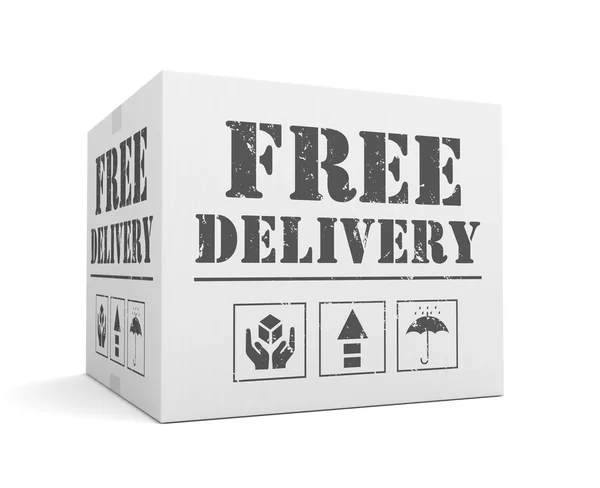 Concepto de caja de cartón de entrega gratuita 3d ilustración — Foto de Stock