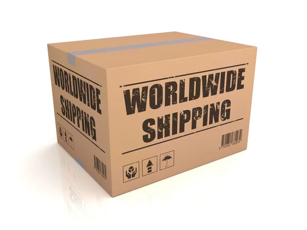 Global shipping cardboard box concept 3d illustration — Stok Foto