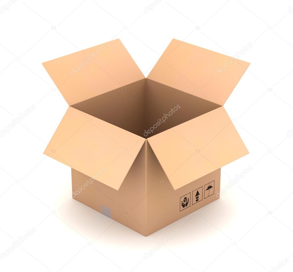 open cardboard box concept 3d illustration