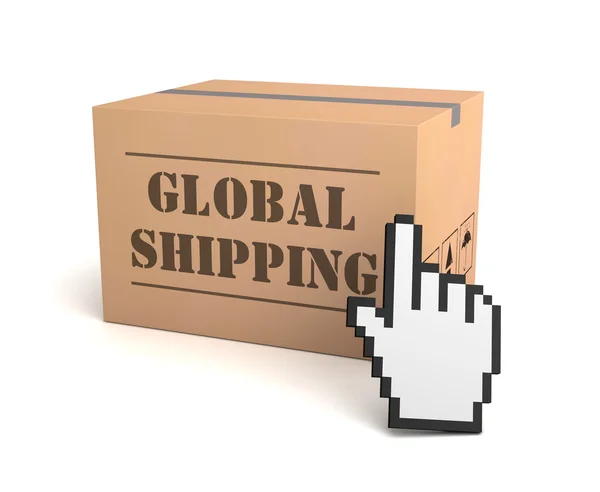 Global shipping konsep kotak kardus 3d ilustrasi — Stok Foto