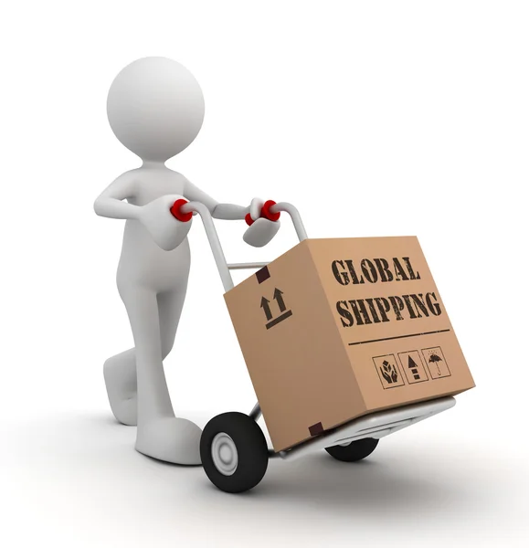 Wereldwijde verzending hand vrachtwagen concept 3d illustratie — Stockfoto
