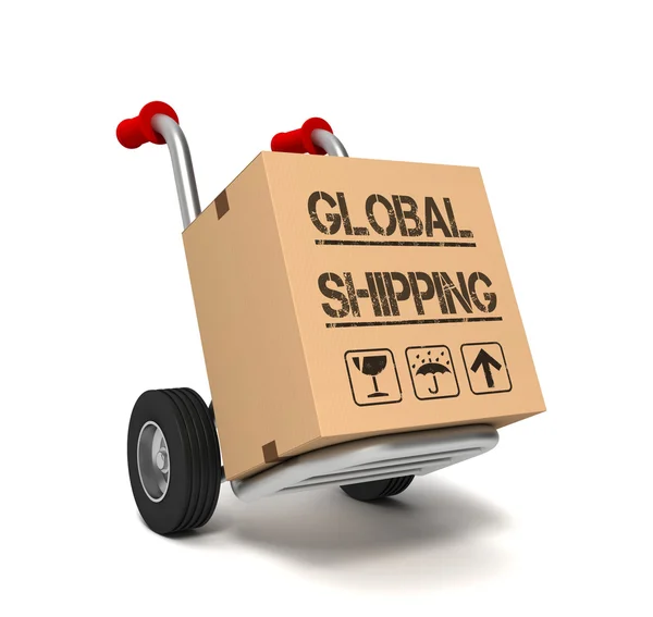 Global shipping konsep kotak kardus 3d ilustrasi — Stok Foto