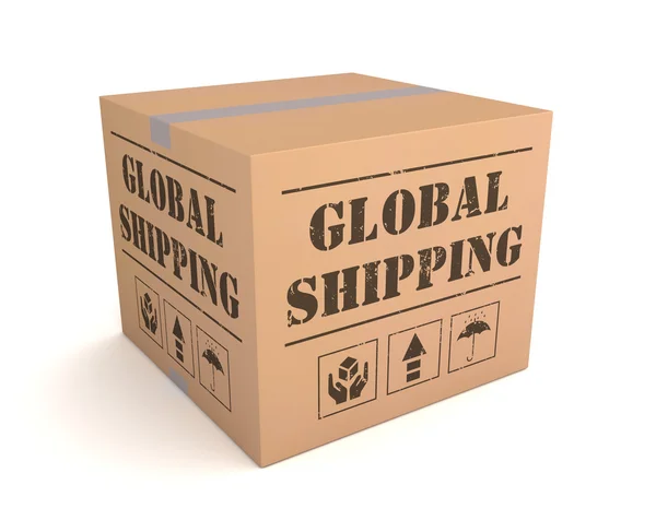 Global shipping konsep kotak kardus 3d ilustrasi — Stok Foto