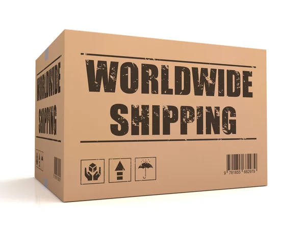 Ilustrasi kotak kardus pengiriman seluruh dunia 3d — Stok Foto