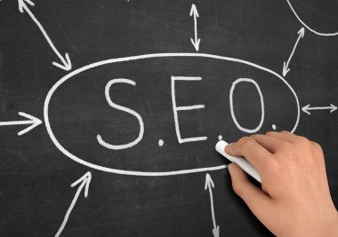 SEO kara tahta yazma kavramı 3d çizim