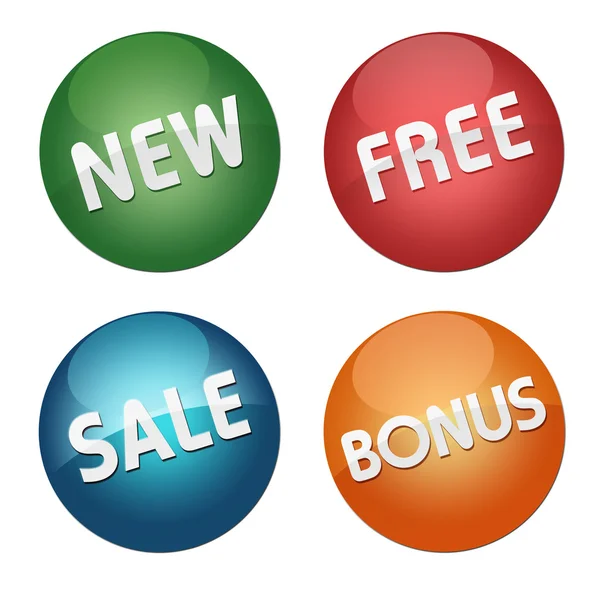 Nieuwe vrije verkoop bonus badges concept 3d illustratie — Stockfoto