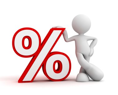 yüzde işareti ve adam kavramı 3d çizim