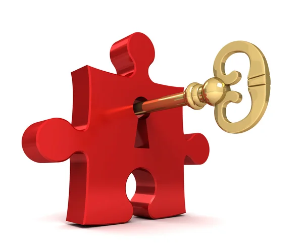 Puzzel en sleutel 3d illustratie — Stockfoto
