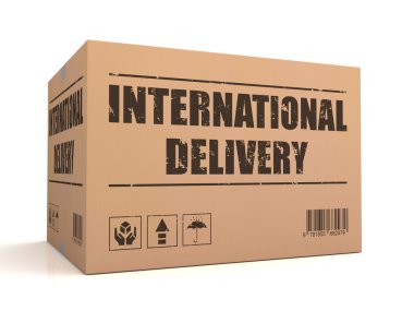 Uluslararası teslim karton kutu kavramı 3d çizim