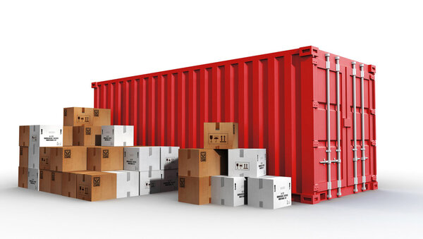 Концепция контейнеров и картонных коробок 3d иллюстрация
