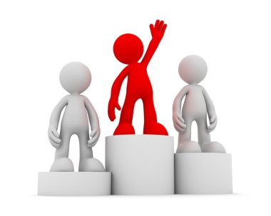 kazanan ve podyum 3d illüstrasyon kavramı