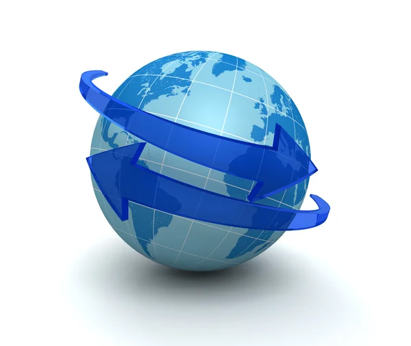 Globe omliggende pijl 3d illustratie — Stockfoto