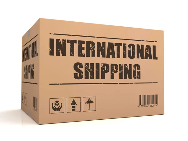 Concepto de caja de cartón de entrega internacional ilustración 3d —  Fotos de Stock