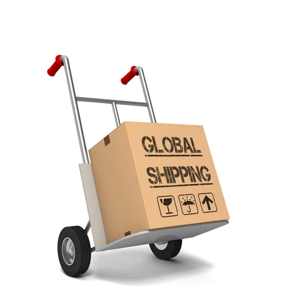 Global shipping konsep kotak kardus 3d ilustrasi — Stok Foto