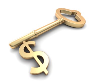 Doları anahtar izole 3d çizim