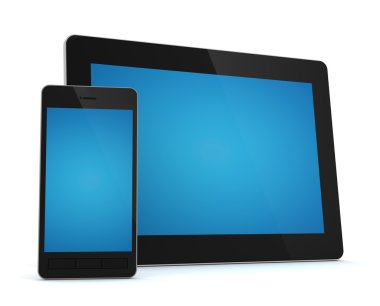 tablet bilgisayar ve cep telefonu konsepti 3d çizim