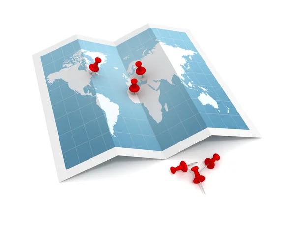 Pushpin sulla mappa concetto 3d illustrazione — Foto Stock