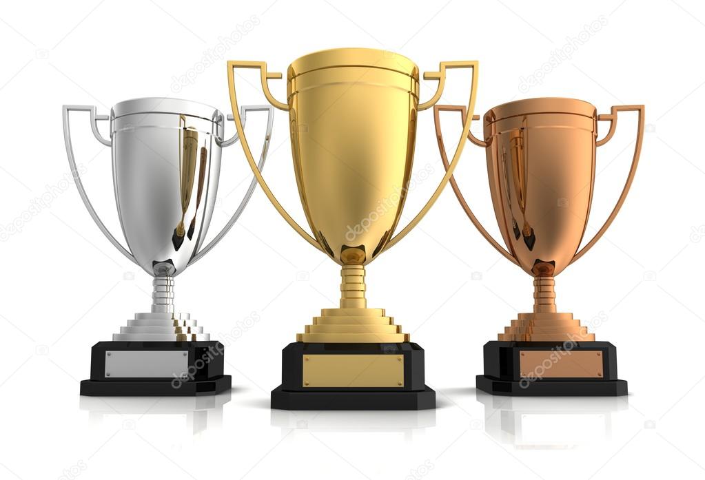 Gold silver and bronze award cups