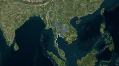 Tayland Ülke Coğrafi ve Ulusal Sınır Yakınlaştırma Efekti Haritası 4K