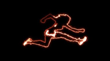 Spor Koşan Kadın Sembol Ateş Enerjisi Animasyon Siyah Arkaplan 4K