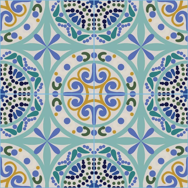 Vector cerámica portuguesa azulejos sin costura patrón de fondo. — Vector de stock