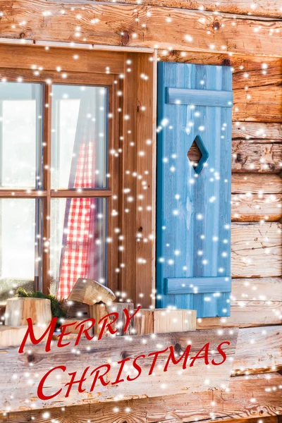 Window of Bavarian Chalet in Winter - Merry Christmas — Stock Photo, Image