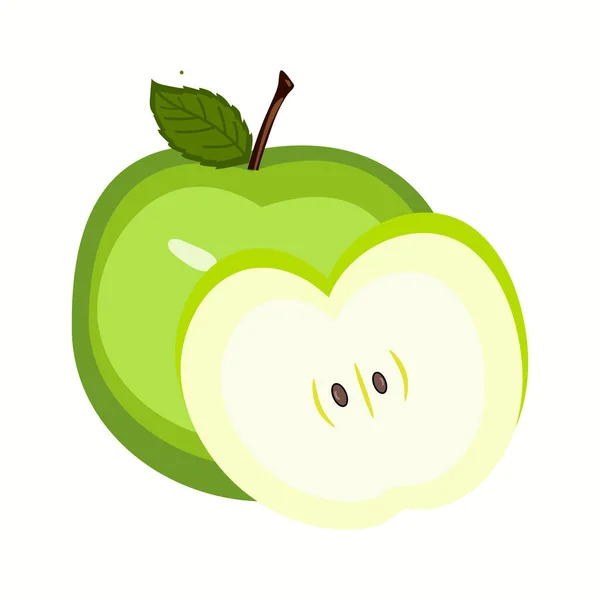 Zöld alma, félig fehér háttérrel — Stock Vector